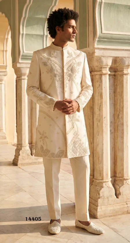 Cream Outluk Vol 144 Designer Heavy Armani Mens Indo Western 14405